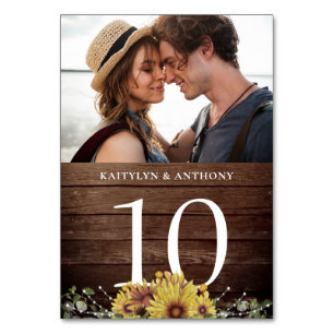 Rustikales Sonnenblumenholz-Foto Tischnummer