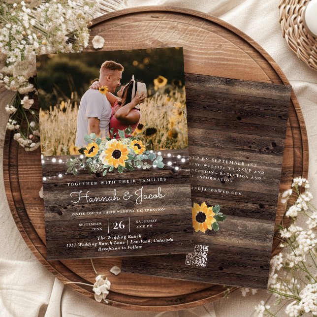 Rustikales Sonnenblumenholz QR Code UAWG Wedding Einladung (Von Creator hochgeladen)