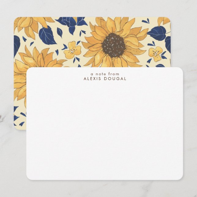 Rustikales Sonnenblumenmuster Personalisierte Stat Mitteilungskarte (Vorne/Hinten)