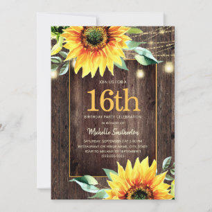 Rustikales Sonnenblumenstring Licht 16. Geburtstag Einladung