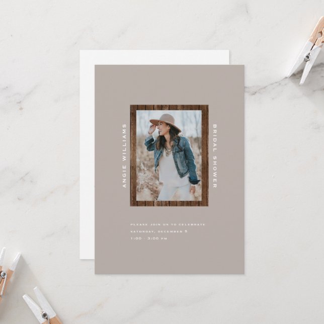 Rustikales Sonnenblumenwald Taupe II Brautparty Einladung (Vorderseite/Rückseite Beispiel)