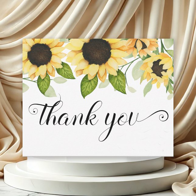 Rustikales Sonnenblumenwasser-Brautparty Dankeskarte (Elegant Yellow Sunflowers Watercolor Floral Bridal Shower Thank You Card)