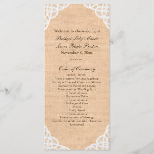 Rustikales Spitze-u. Leinwand-Hochzeits-Programm Programm