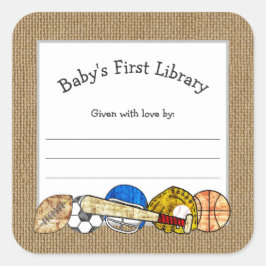 Rustikales Sportthema Babydusche Buchzeichen Quadratischer Aufkleber