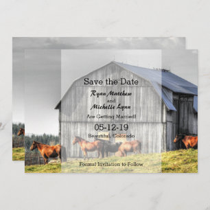 Rustikales Stall und Pferde Save the Date Hochzeit Einladung