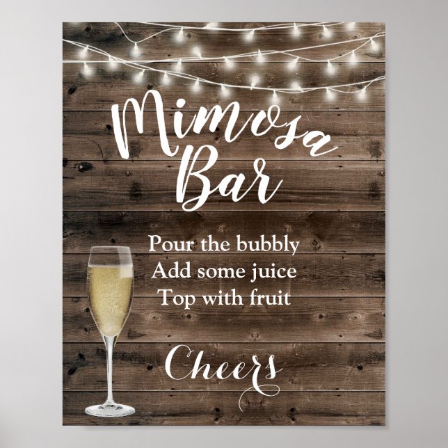 Rustikales Stallenholz-String-Lights Mimosa Bar Si Poster (Vorne)