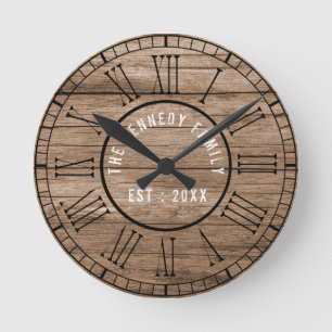 Rustikales Stallholz Bauernhaus Schwarz Römische  Runde Wanduhr
