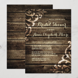 Rustikales Stallholz Damask Vintages Brautparty Einladung