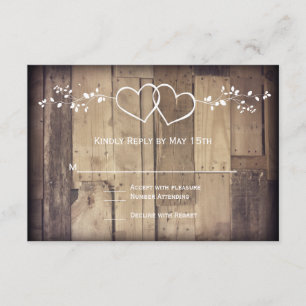 Rustikales Stallholz-Doppelherzen Hochzeitskarten  RSVP Karte