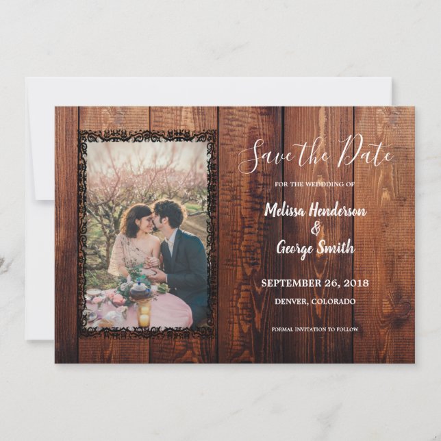 Rustikales Stallholz Foto Hochzeit Save The Date (Vorderseite)