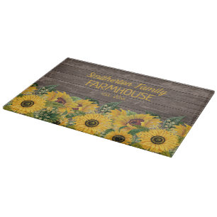 Rustikales Stallholz Gelbe Sonnenblume Familie Bau Schneidebrett