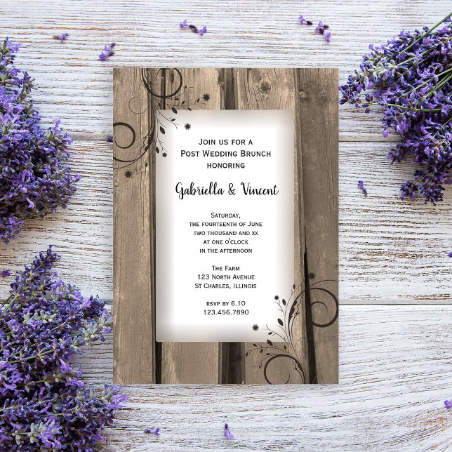 Rustikales Stallholz Post Hochzeitsseminar Einladung (Invite guests to your day after celebration with this rustic post wedding brunch invitation.)