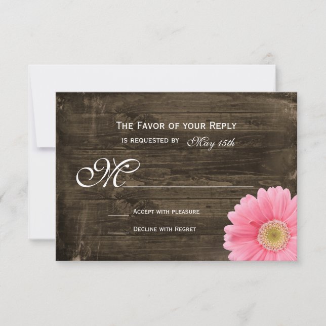 Rustikales Stallholz Rosa Daisy Wedding RSVP Cards (Vorderseite)