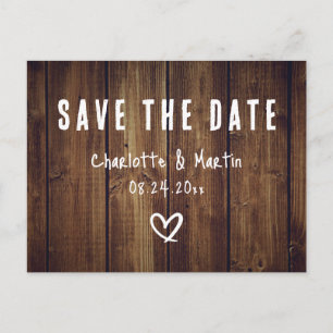 Rustikales Stallholz Save the Date Postkarte
