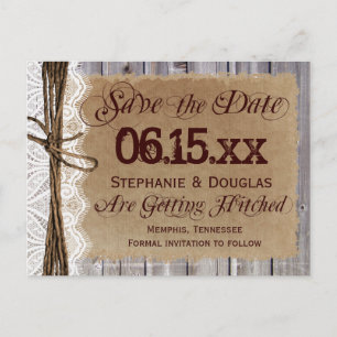 Rustikales Stallholz Save the Date Postkarten