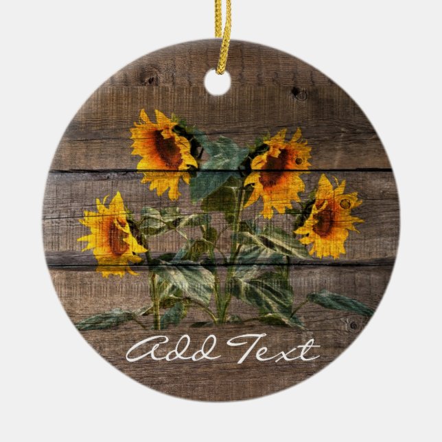 Rustikales Stallholz Sonnenblumen Keramik Ornament (Vorne)