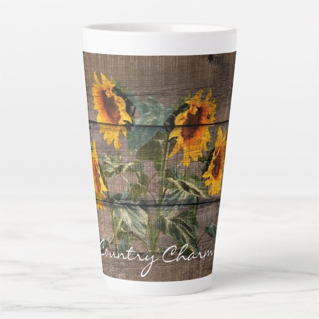 Rustikales Stallholz Sonnenblumen Milchtasse (Vorderseite)