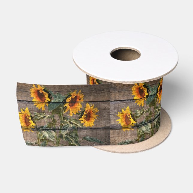 Rustikales Stallholz Sonnenblumen Satinband (Spule)