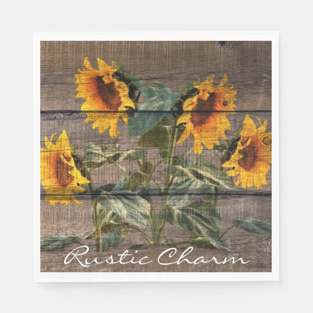 Rustikales Stallholz Sonnenblumen Serviette (Vorderseite)
