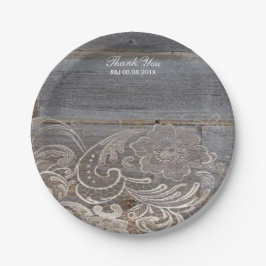 Rustikales Stallholz Spitzenplatz Western Hochzeit Pappteller