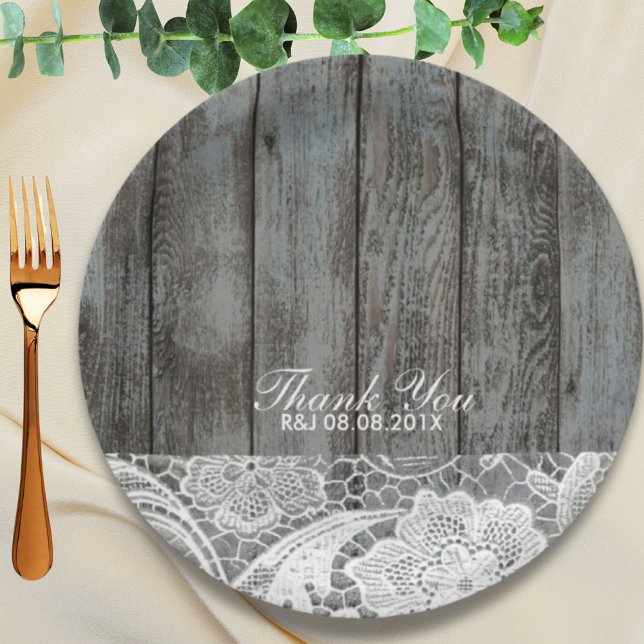 Rustikales Stallholz Spitzenplatz Western Hochzeit Pappteller (rustic barn wood lace western country wedding paper plates)