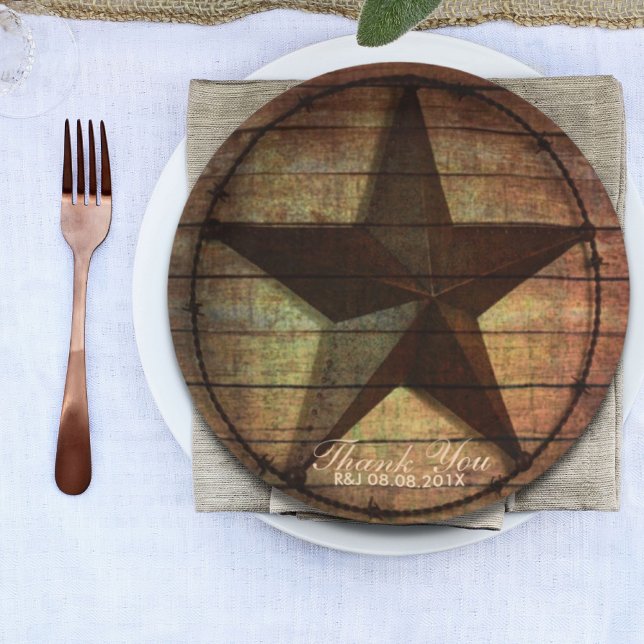 rustikales Stallholz Texas Star Western Gastgesche Pappteller (rustic barn wood texas star western wedding favor paper plates)
