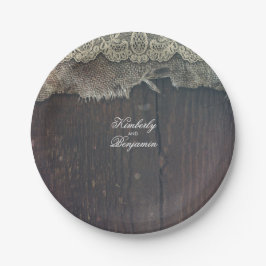 Rustikales Stallholz und Shabby Burlap Lace Old Pappteller