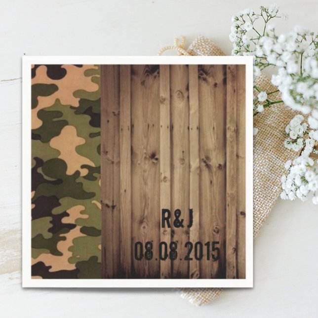 Rustikales Stallholz Western Camouflage Hochzeit Serviette (rustic barn wood western country Camo Wedding Napkins)