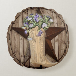 Rustikales Stallholz Wildblume Cowboy Western Star Rundes Kissen