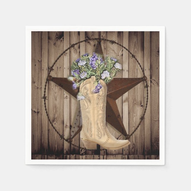 rustikales Stallholz Wildblume Cowboy Western Star Serviette (Vorderseite)