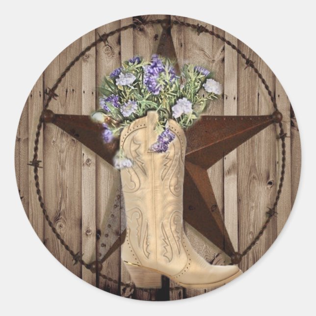 rustikales Stallholz Wildblume Western Cowboy Runder Aufkleber (Vorderseite)