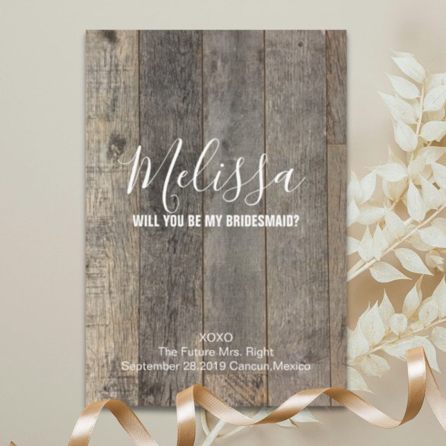 Rustikales Stallholz wirst du meine Brautjungfrau  Einladung (rustic barn wood will you be my bridesmaid invitation)