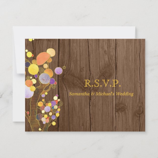 Rustikales Stallholzbaum Ranch Wedding RSVP Karte (Vorderseite)