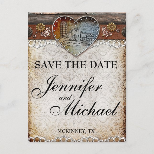 Rustikales Stallland Hochzeitkarte Save the Date Ankündigungspostkarte (Vorderseite)