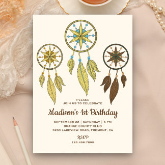 Rustikales Stamm Boho Dream Catchers Geburtstagspa Einladung