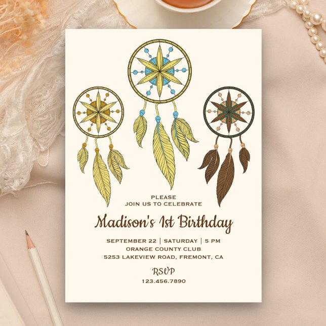 Rustikales Stamm Boho Dream Catchers Geburtstagspa Einladung (Von Creator hochgeladen)
