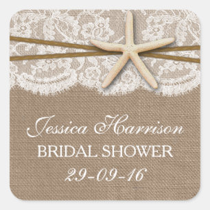 Rustikales Starfish Beach Brautparty Quadratischer Aufkleber