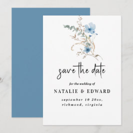 rustikales staubblaues Wasserfarben-Blumenbouquet Save The Date