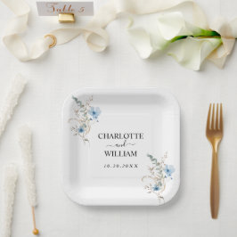 rustikales staubiges Blaut Wasserfarben-Blumenstra Pappteller