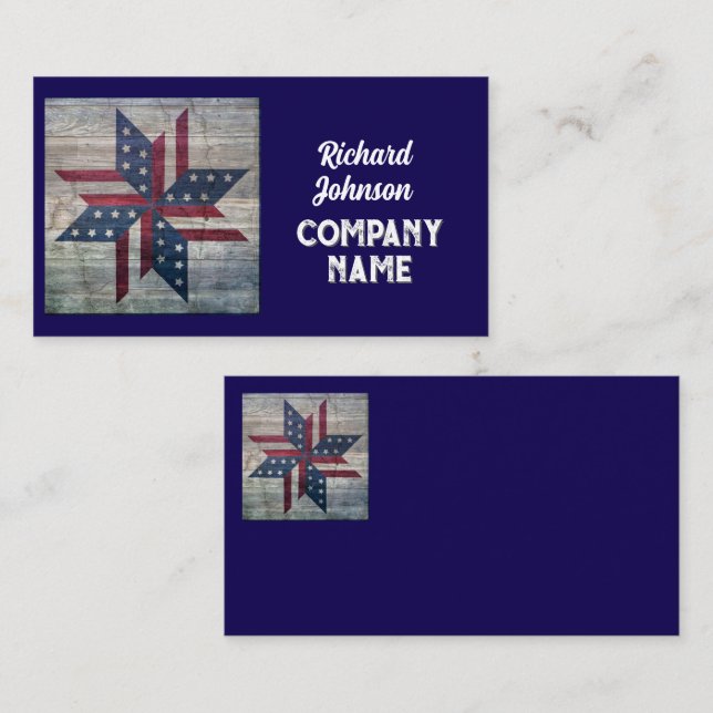 rustikales Steppmuster US Flagge Blau Visitenkarte (Vorne/Hinten)