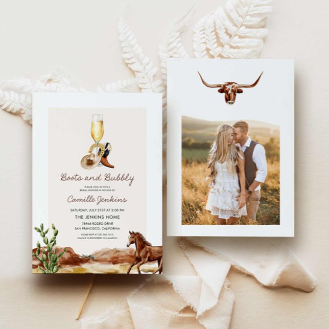 Rustikales Stiefel und bubbly Country Brautparty Einladung (Western Boots and Bubbly Country Bridal Shower Invitation)