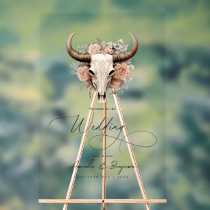 Rustikales Stier-Schädel-Blumen-Western-Hochzeitsw Acrylschild