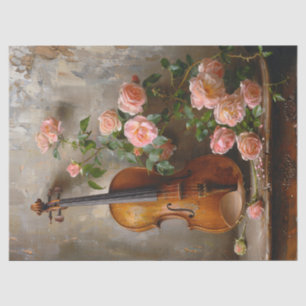 Rustikales Stillleben mit Vintage-Violindekoration Seidenpapier