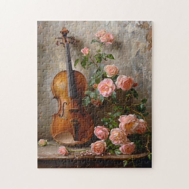 Rustikales Stillleben mit Vintager Violine Puzzle (Vertikal)