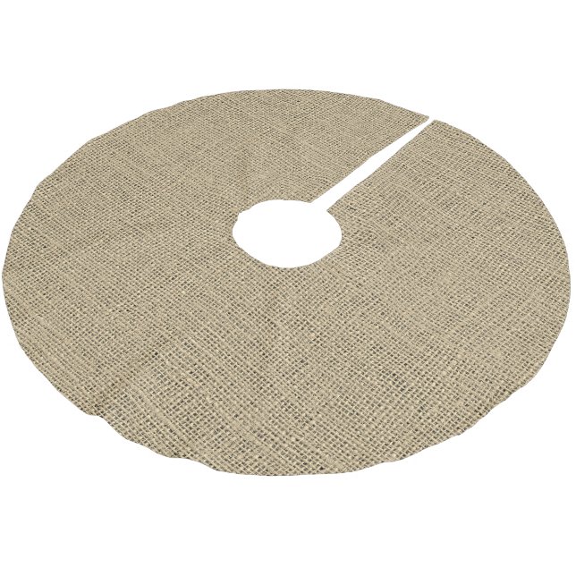 Rustikales Stoffmuster aus Kornsacksack im Bauernh Polyester Weihnachtsbaumdecke (Schrägansicht)