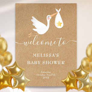 Rustikales Storchen-Goldstar-Babyshower-Willkommen Poster
