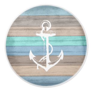 Rustikales Strandholz Nautical Stripes & Anchor Keramikknauf