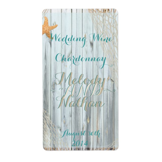 Rustikales Strandstar-Hochzeitweinlabel (Vorne)
