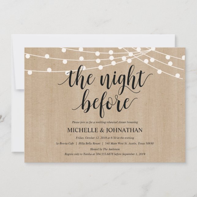 Rustikales Streichellicht Probe Dinner Einladung (Vorderseite)