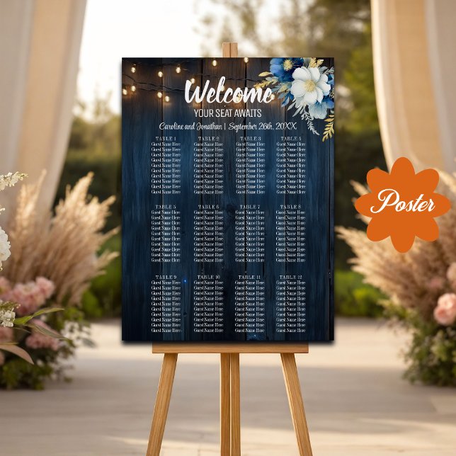 Rustikales String Light 12 Tables Seating Chart Po Poster (Von Creator hochgeladen)